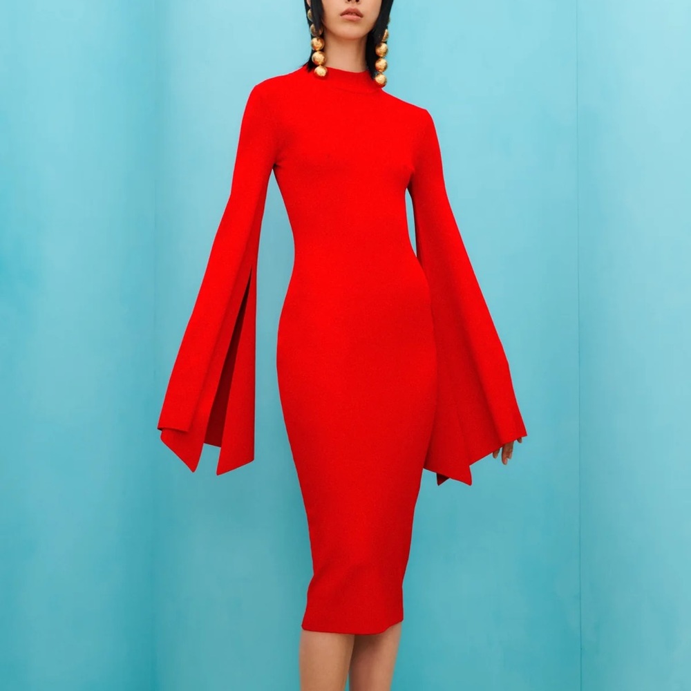 Solace London The Ami Midi Dress in Red , with tags , size medium